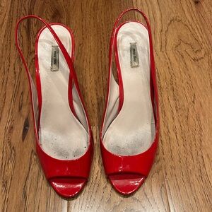 Vintage Miu miu size 7 red patent leather wedge sandal shoe